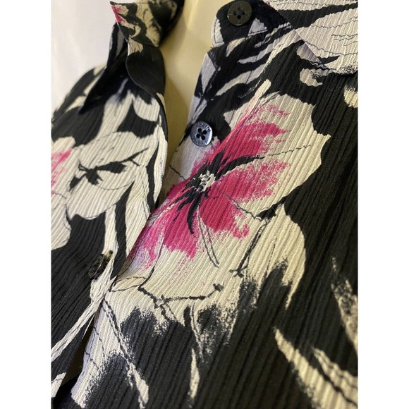 Liberte Ungaro Silk Shirt Dress Button Down Black Floral Short Sleeve Be… - Picture 5 of 7